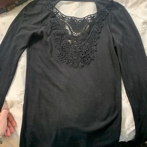 black ribbed and embroidered long sleeve